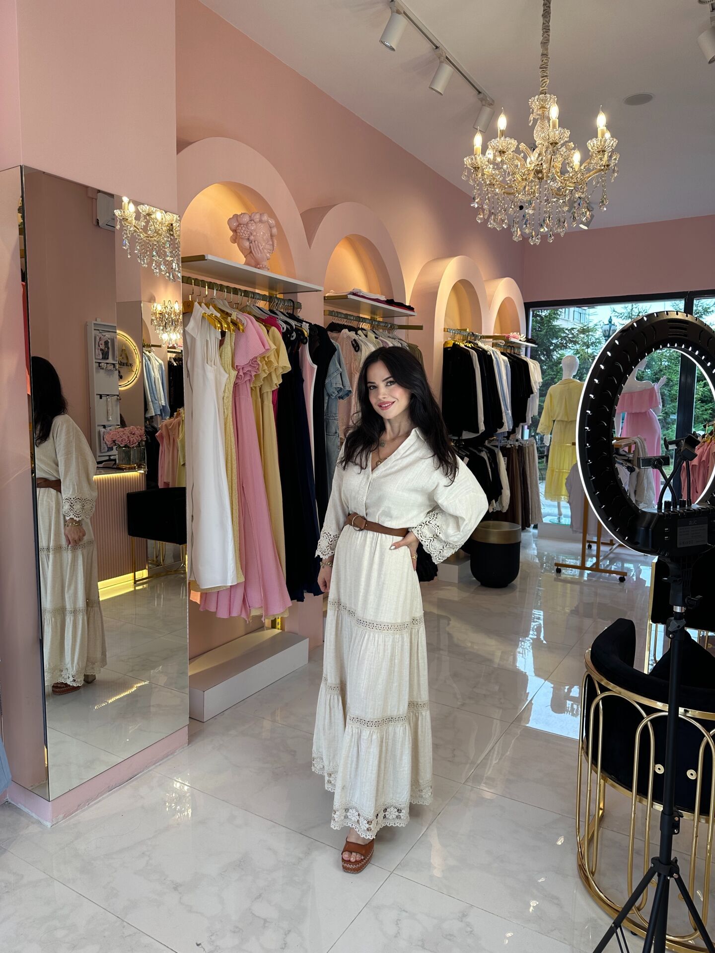 BEJ RENKLİ GÜPÜRLÜ KETEN TAKIM