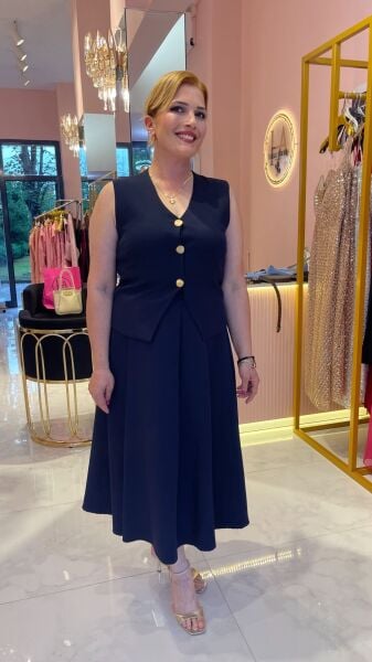 MAVİ KUMAŞ YELEK ETEK TAKIM