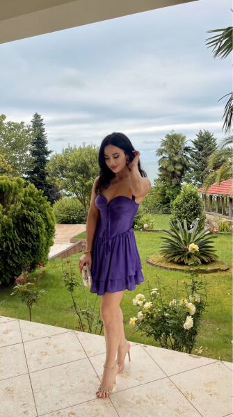 MOR GÖĞÜS DEKOLTELİ MİNİ ABİYE ELBİSE