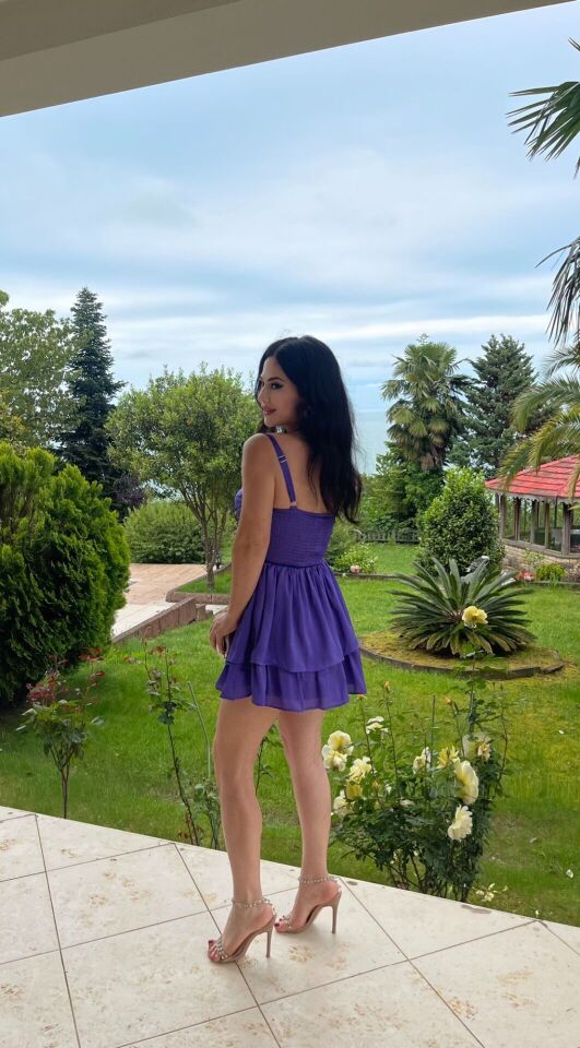 MOR GÖĞÜS DEKOLTELİ MİNİ ABİYE ELBİSE