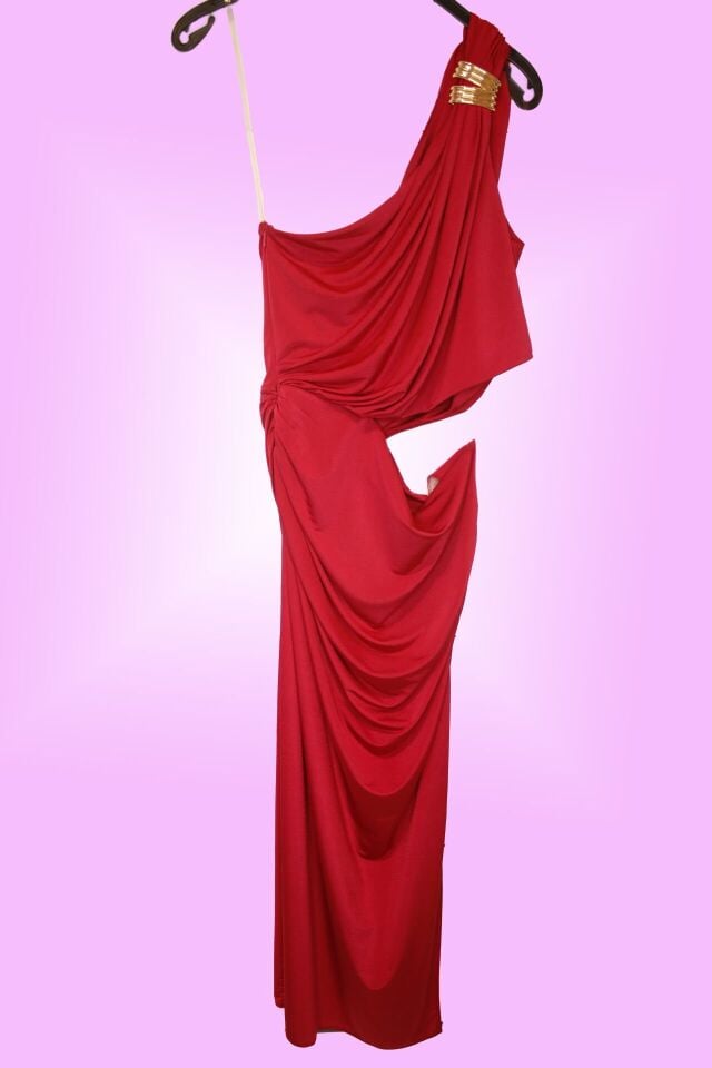 FUŞYA TEK OMUZ TOKALI BEL DEKOLTELİ ELBİSE