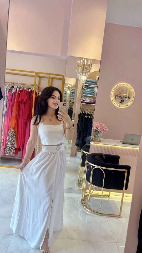 BEYAZ TAŞ DETAYLI ALT ÜST TAKIM