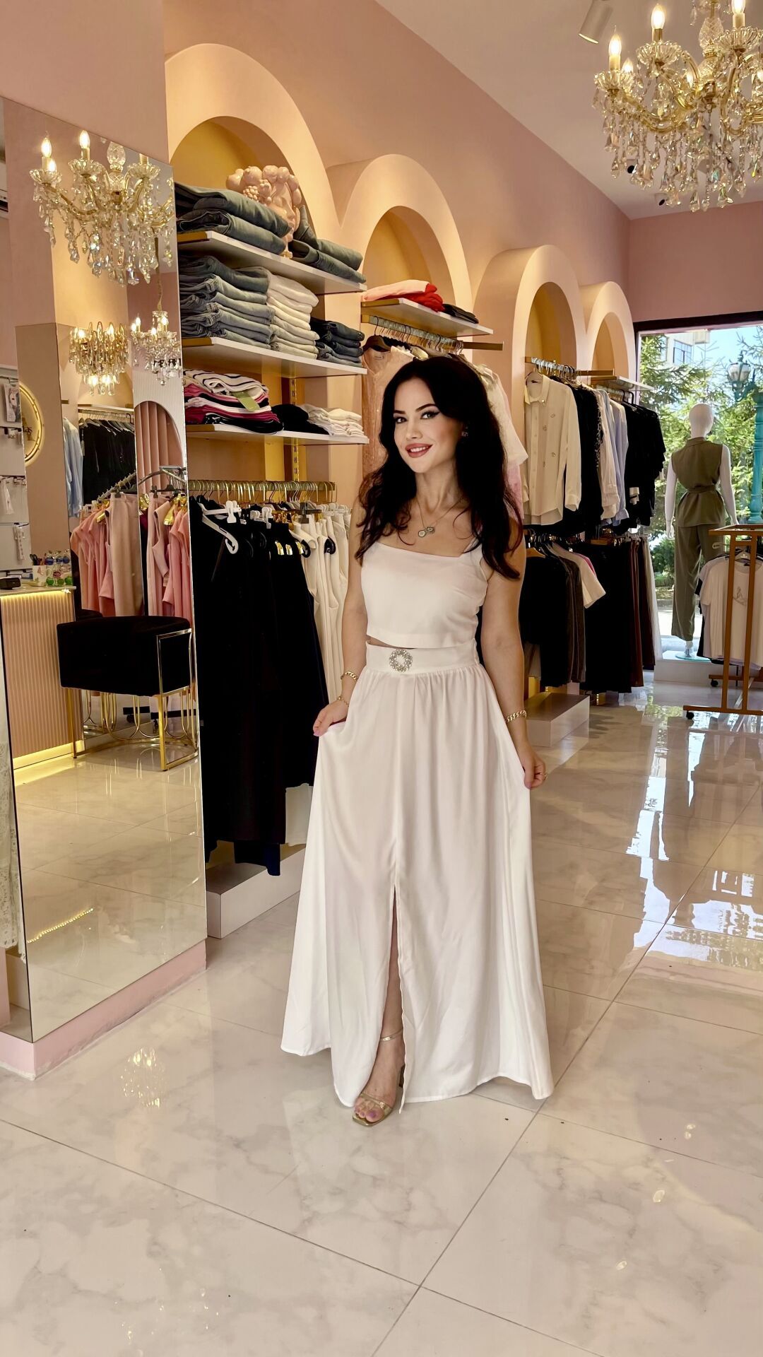 BEYAZ TAŞ DETAYLI ALT ÜST TAKIM