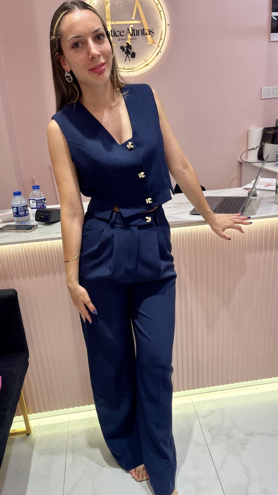 LACİVERT GOLD DÜĞMELİ KUMAŞ TAKIM