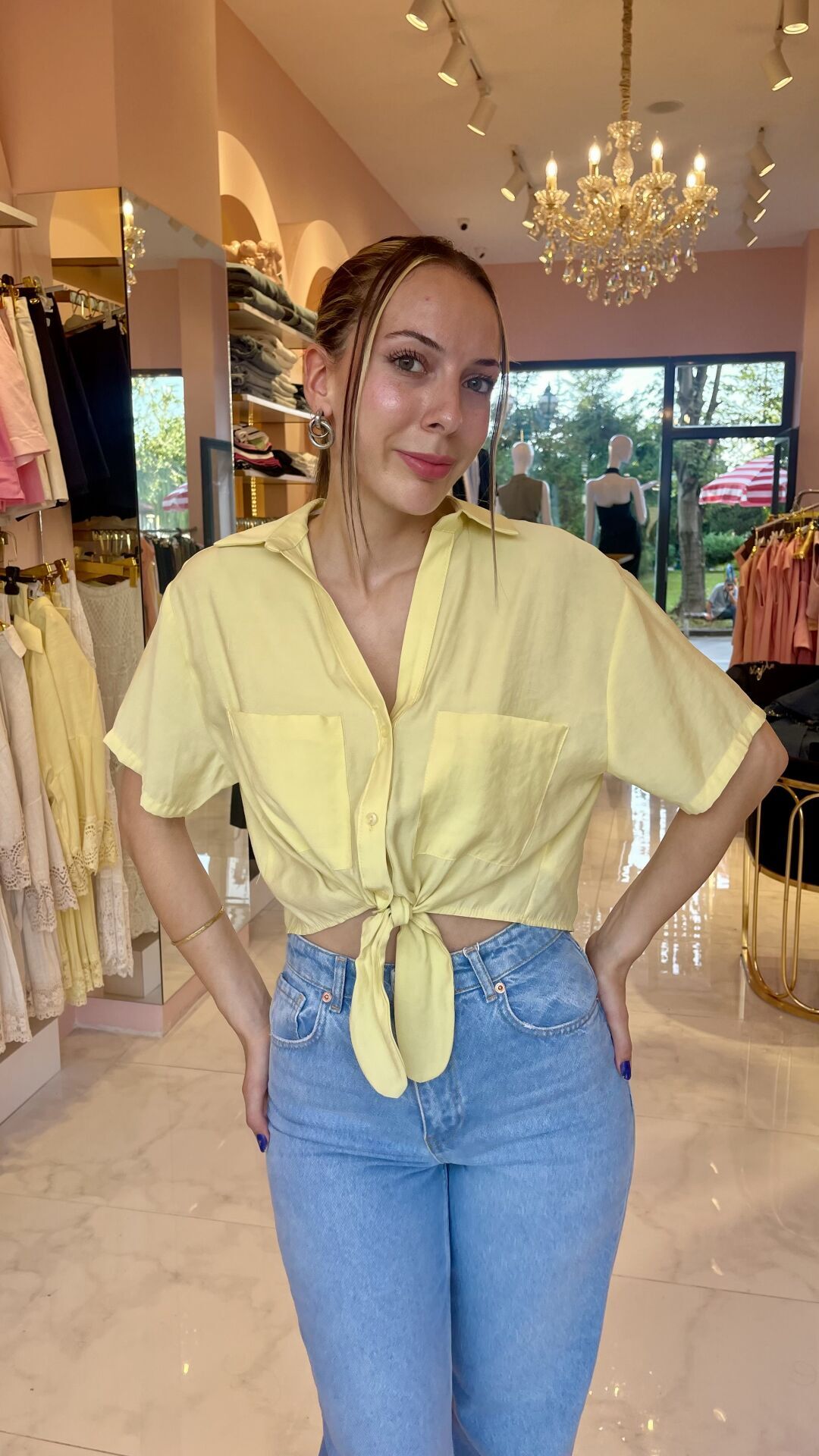 SARI CEPLİ BAĞLAMALI GÖMLEK