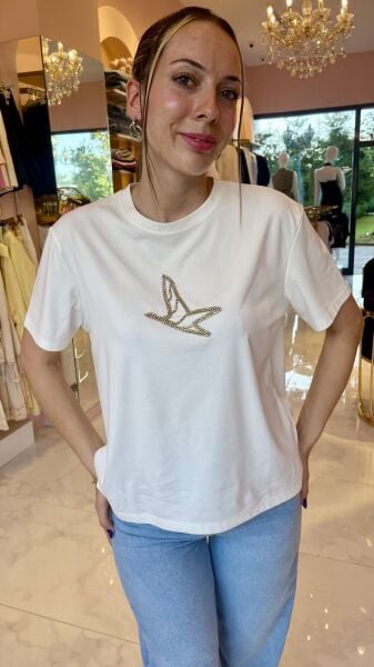 BEYAZ GÖĞSÜ TAŞLI TSHİRT