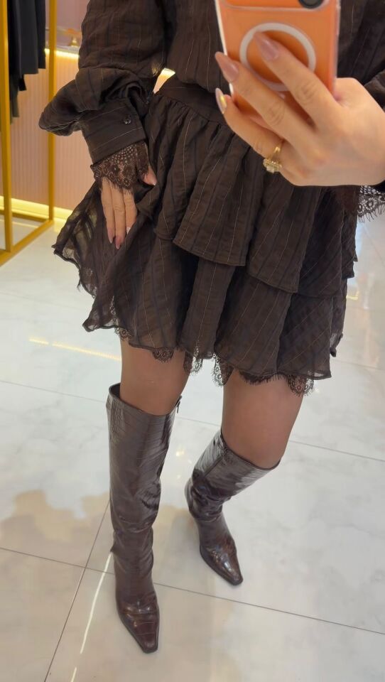 Kahve rosa kısa elbise