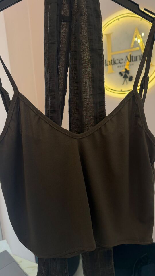 Kahve rosa kısa elbise