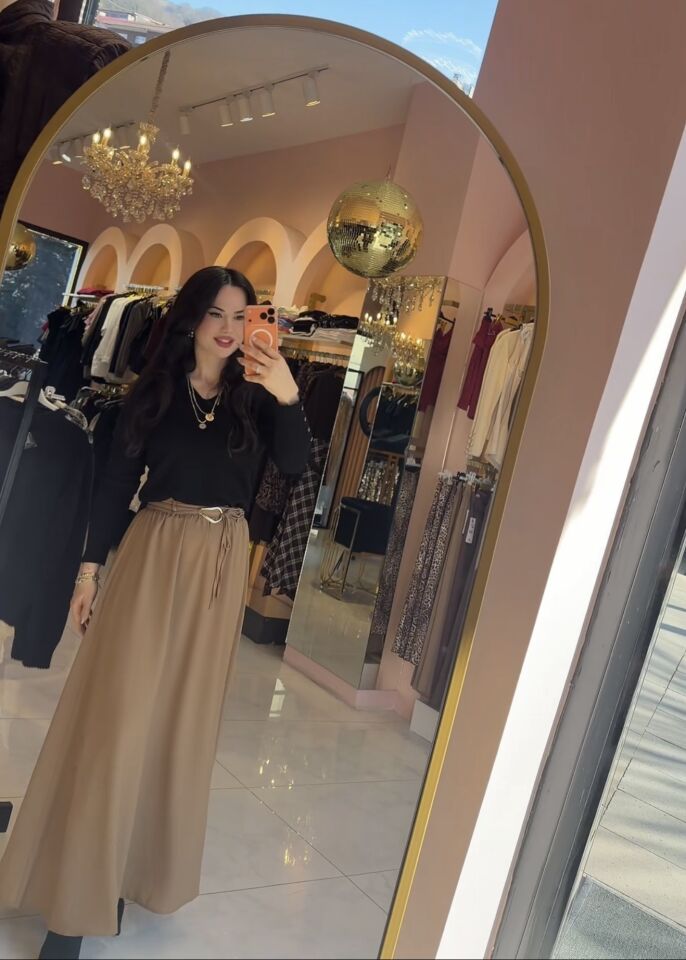 BEJ GOLD TOKA DETAYLI UZUN ETEK