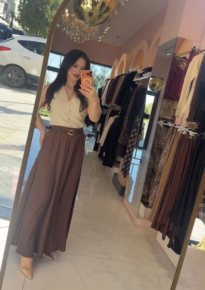 KAHVE GOLD TOKA DETAYLI UZUN ETEK