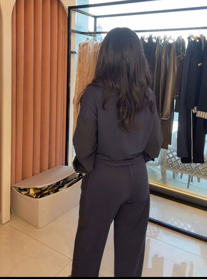 PARAŞÜT KUMAŞ DETAYLI LACİVERT EŞOFMAN TAKIM