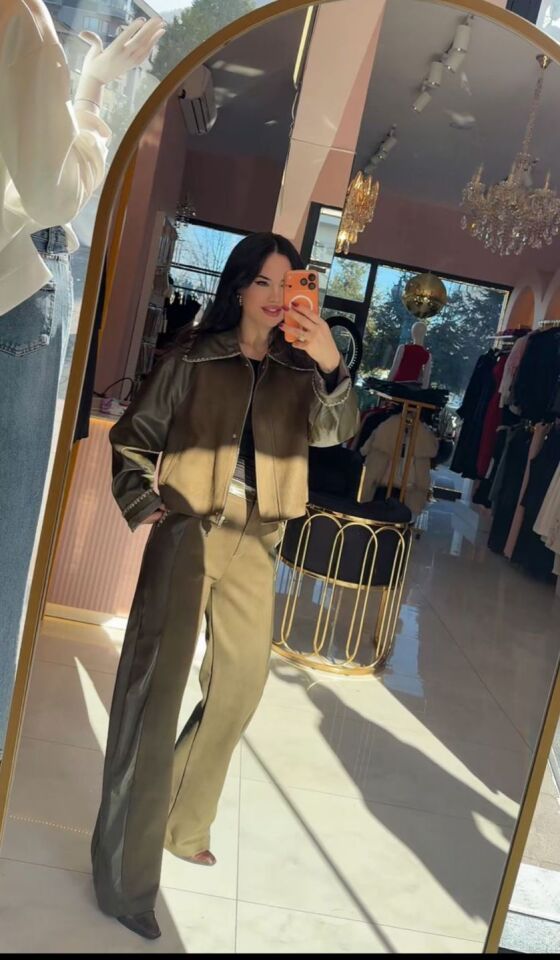 HAKİ DERİ NUBUK PANTOLON