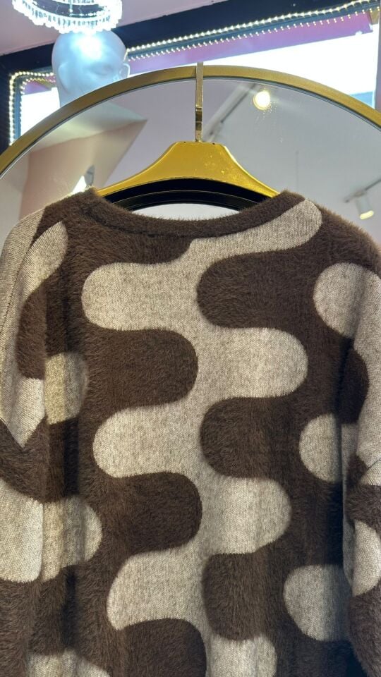 KAHVE DESENLİ KAZAK