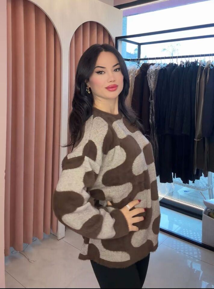 KAHVE DESENLİ KAZAK