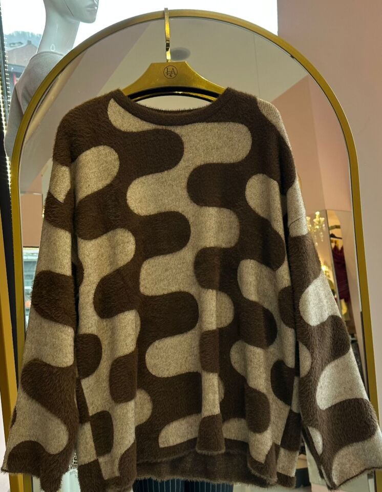 KAHVE DESENLİ KAZAK