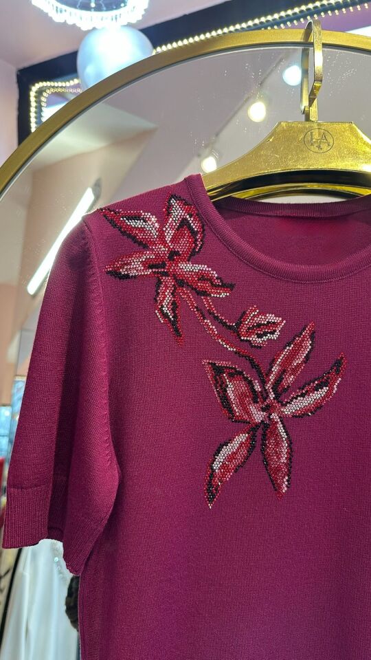 TAŞ İŞLEME DETAY MÜRDÜM TRİKO BLUZ