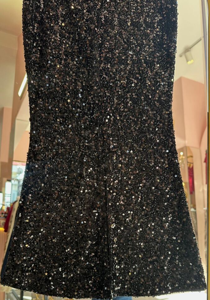 SİYAH PAYET VE BONCUK DETAY ETEK