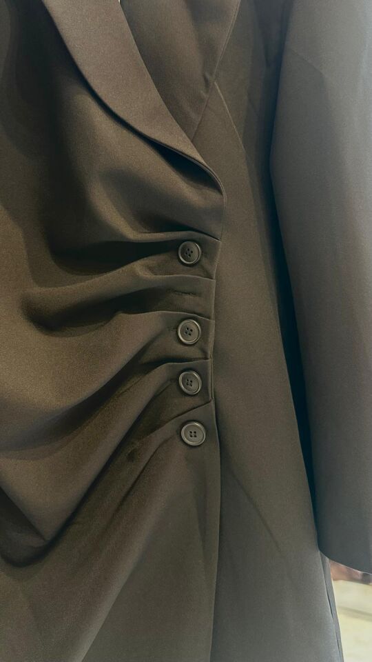 SİYAH DRAPE DETAY MİNİ ELBİSE