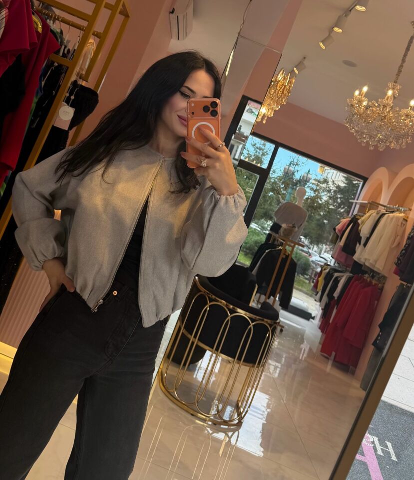 CEP DETAYLI GRİ BOMBER CEKET