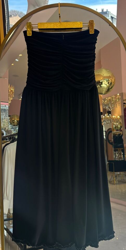 DRAPELİ ASİMETRİK KESİM SİYAH ETEK