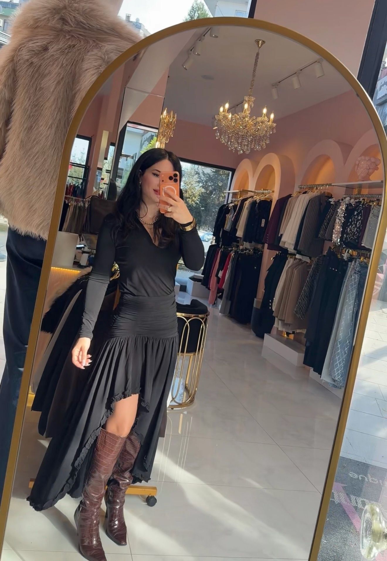 DRAPELİ ASİMETRİK KESİM SİYAH ETEK