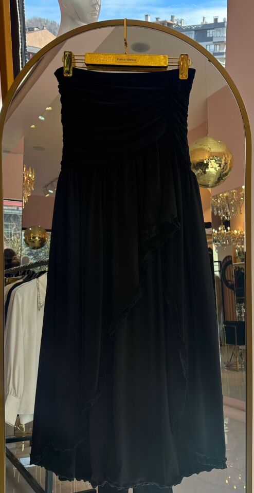 DRAPELİ ASİMETRİK KESİM SİYAH ETEK