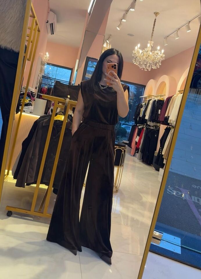 KADİFE BELİ LASTİKLİ PALAZZO PANTOLON