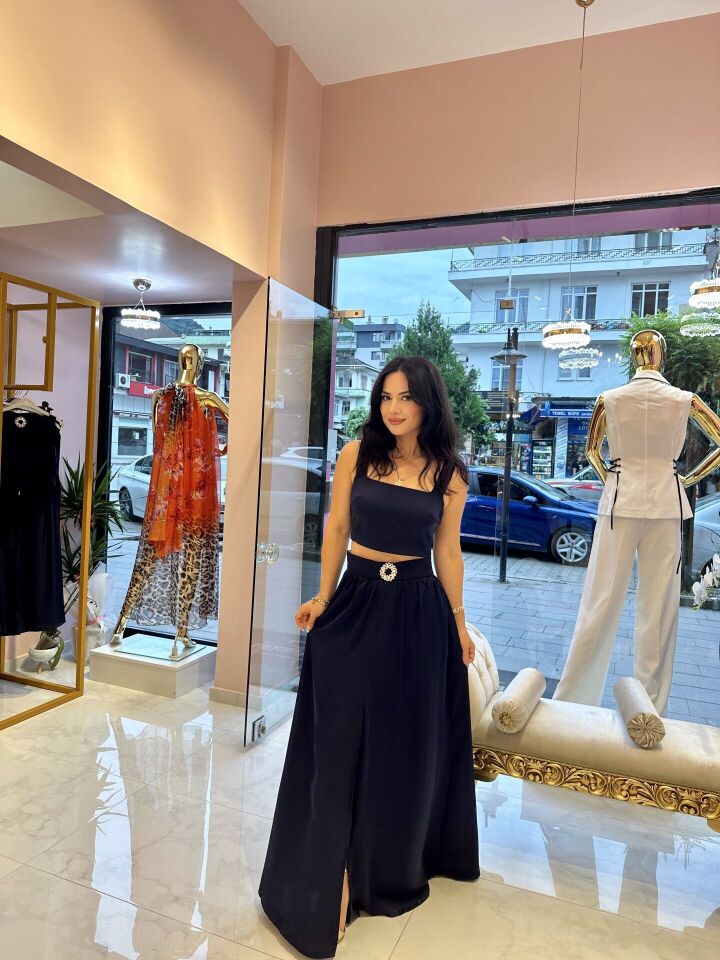LACİVERT TAŞ DETAYLI ALT ÜST TAKIM 36