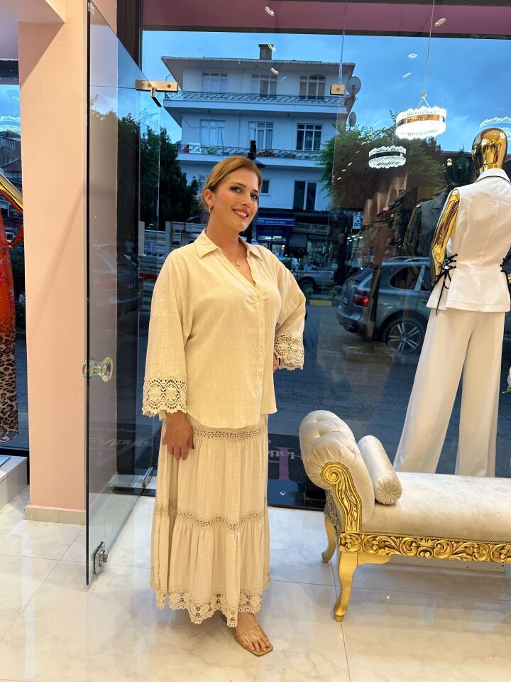 SARI RENKLİ GÜPÜRLÜ KETEN TAKIM M