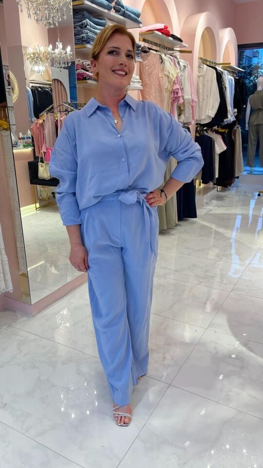 BAĞLAMA DETAY BEBE MAVİSİ PANTOLON GÖMLEK TAKIM