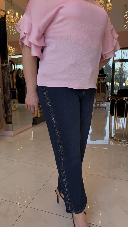 ŞERİT TAŞ DETAYLI KOT PANTOLON