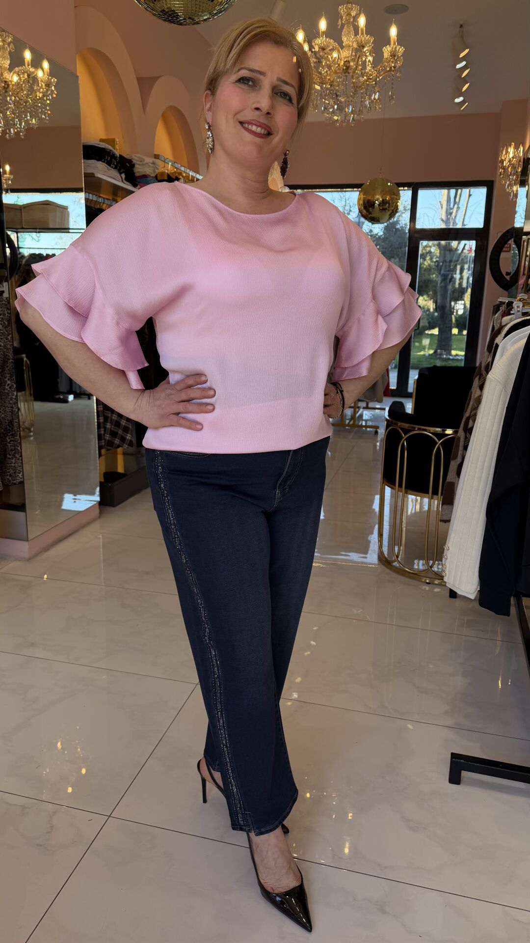 ŞERİT TAŞ DETAYLI KOT PANTOLON