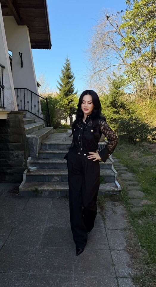 GOLD DÜĞME DETAY DANTEL GÖMLEK PANTOLON TAKIM