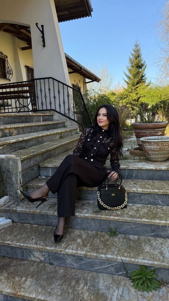 GOLD DÜĞME DETAY DANTEL GÖMLEK PANTOLON TAKIM