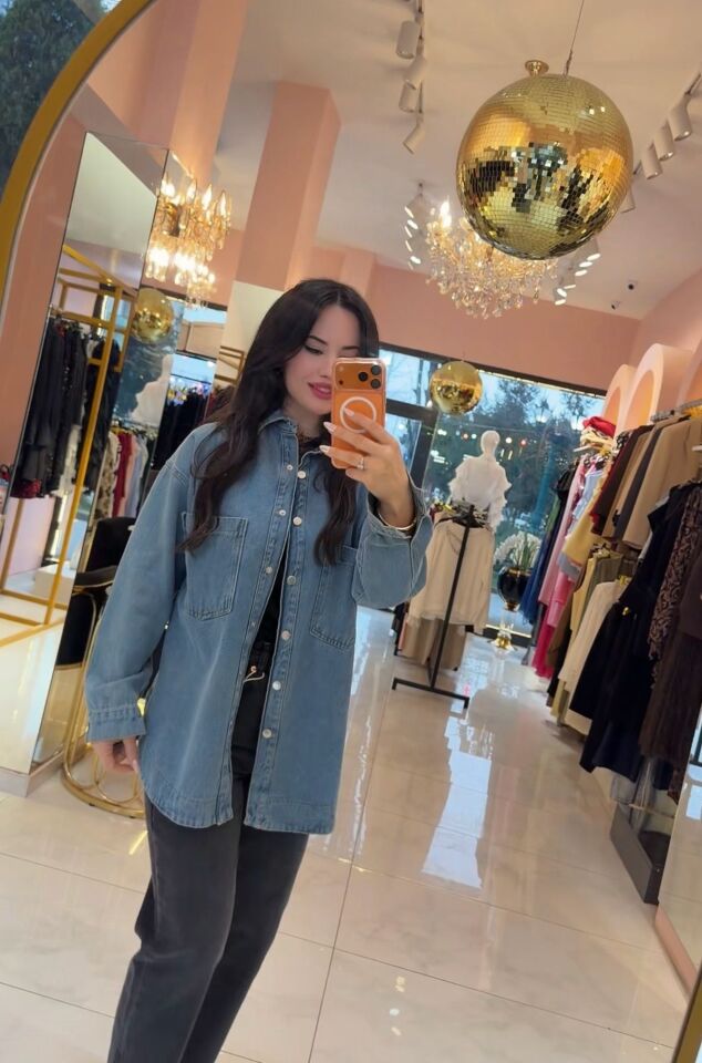 CEP DETAY OVERSİZE DENİM CEKET