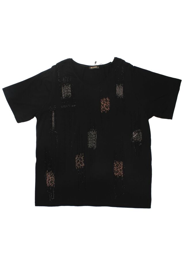 SİYAH ÖNÜ GOLD VE GÜMÜŞ TAŞLI TSHIRT