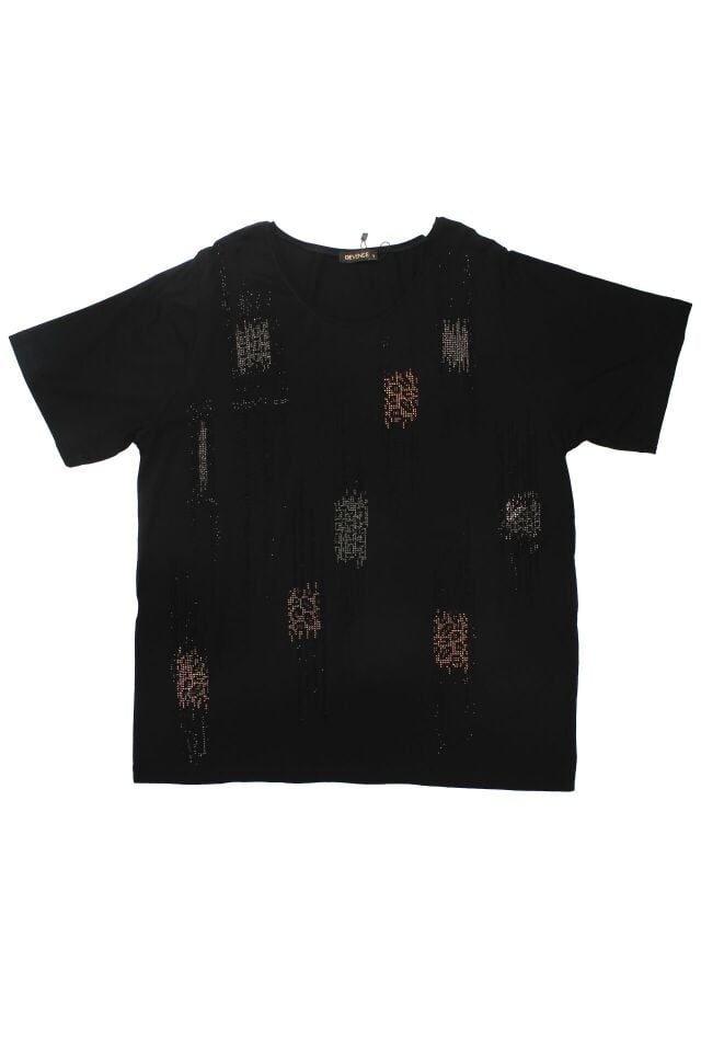 SİYAH ÖNÜ GOLD VE GÜMÜŞ TAŞLI TSHIRT