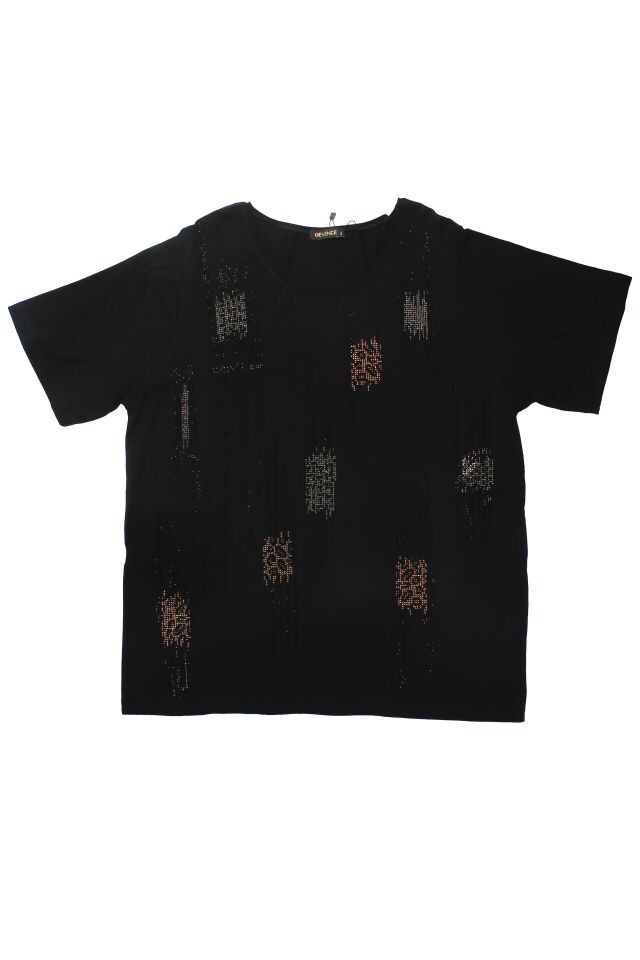 SİYAH ÖNÜ GOLD VE GÜMÜŞ TAŞLI TSHIRT XL