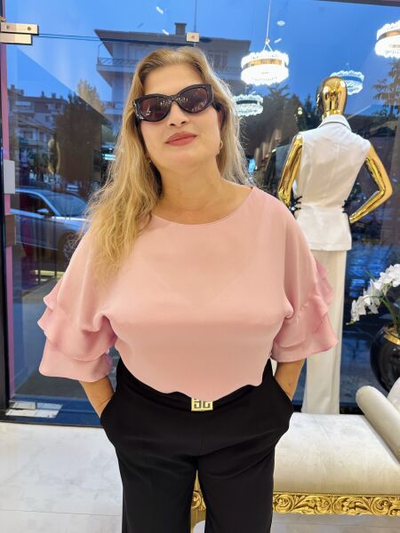 PEMBE KOLLARI VOLANLI BLUZ