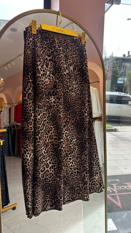 LEOPAR DESEN BELİ LASTİKLİ MİDİ ETEK