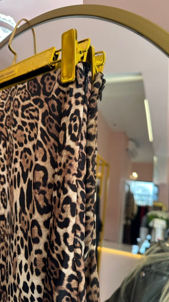 LEOPAR DESEN BELİ LASTİKLİ MİDİ ETEK