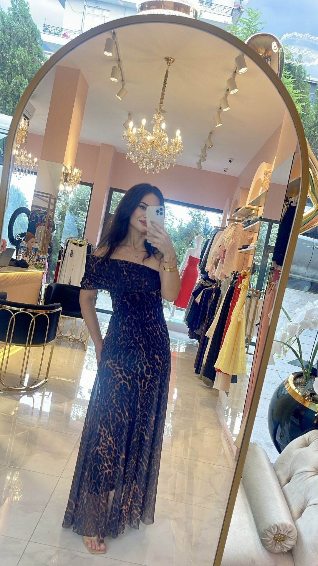 LEOPAR DESENLİ TEK OMUZ ELBİSE L