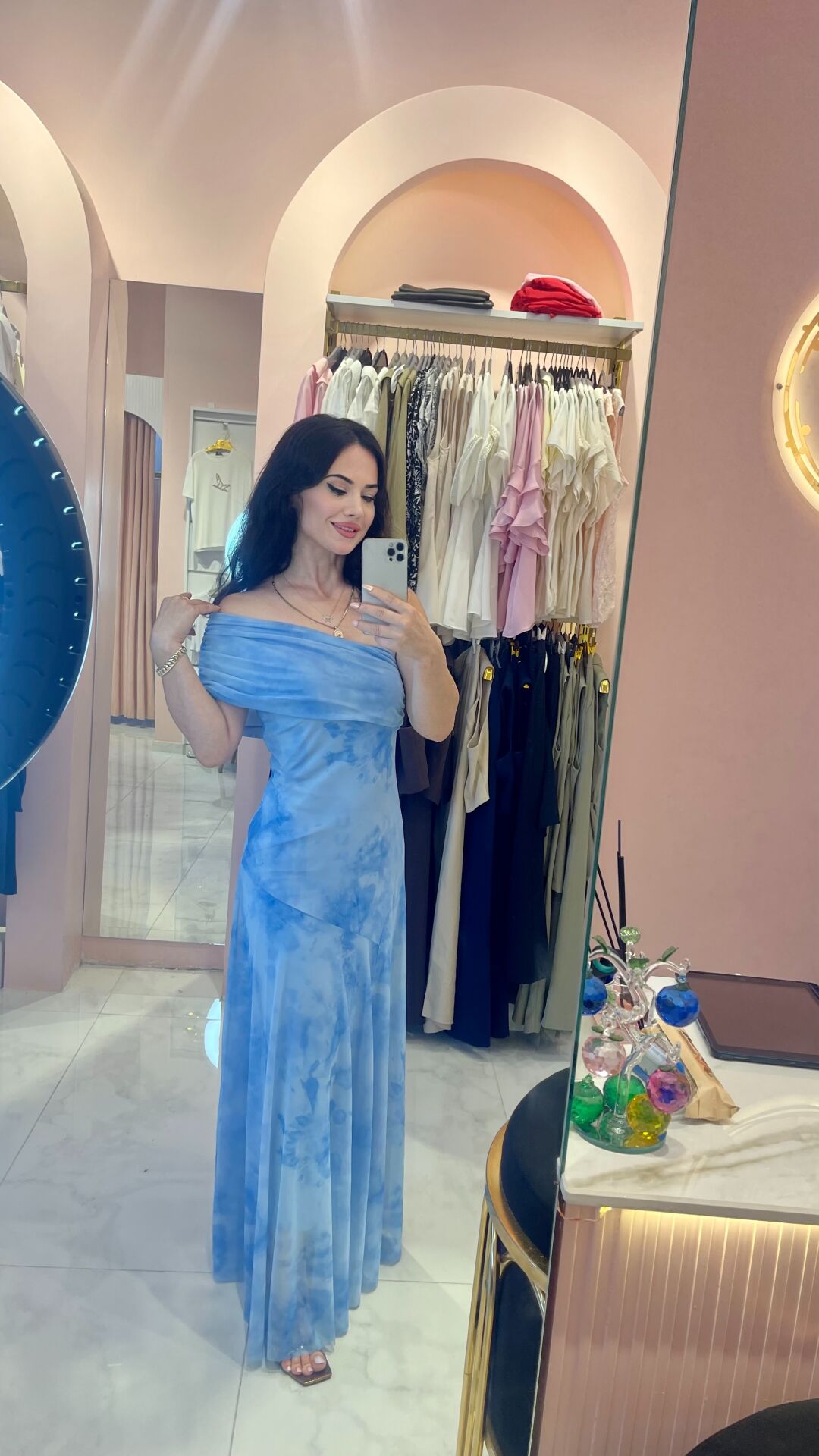 MAVİ TEK OMUZ ELBİSE