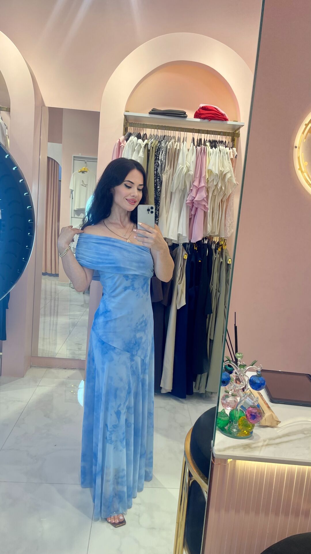 MAVİ TEK OMUZ ELBİSE