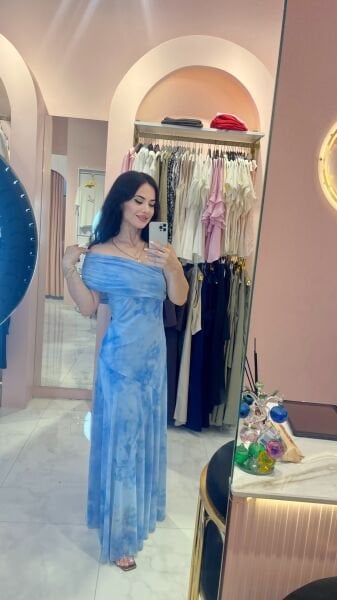 MAVİ TEK OMUZ ELBİSE