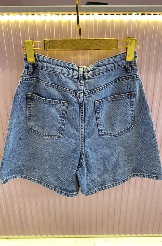 MAVİ CEPLİ MİNİ KOT SHORT M