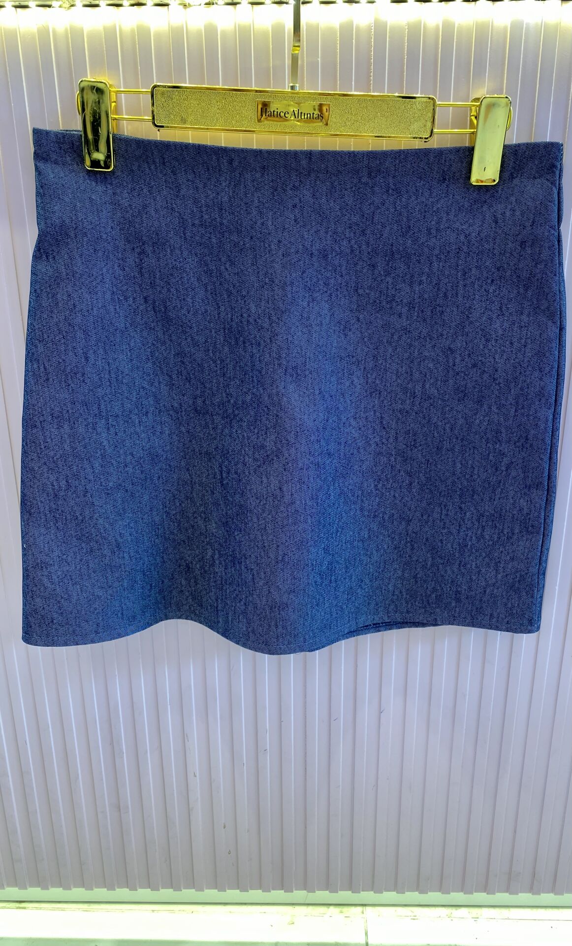 LACİVERT KOT GÖRÜNÜMLÜ KUMAŞ MİNİ ETEK