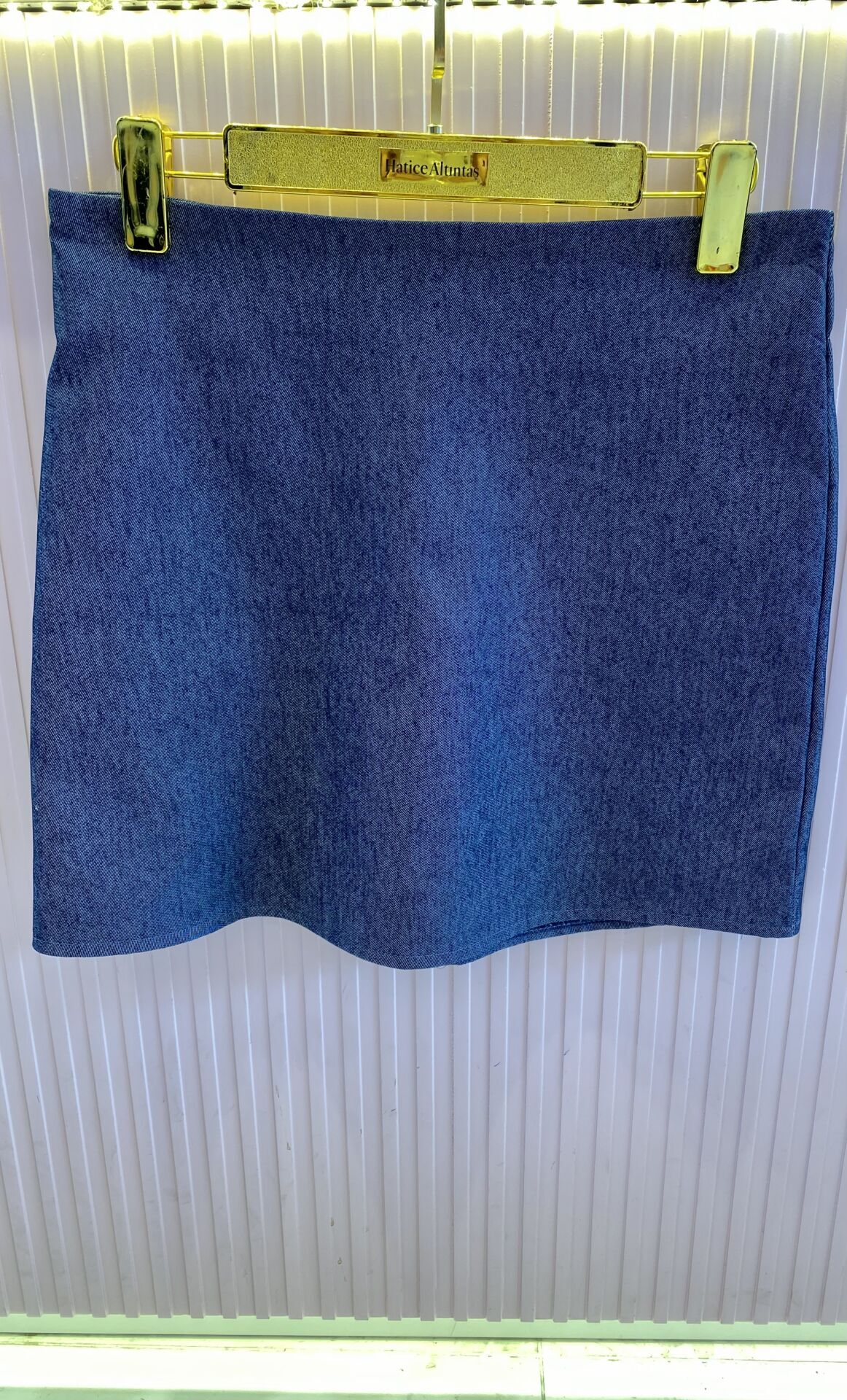 LACİVERT KOT GÖRÜNÜMLÜ KUMAŞ MİNİ ETEK