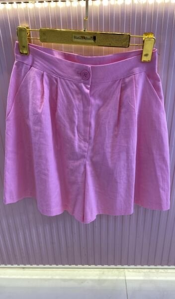 PEMBE KETEN MİNİ SHORT
