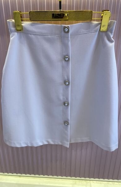 BEJ DÜĞMELİ SATEN MİNİ ETEK